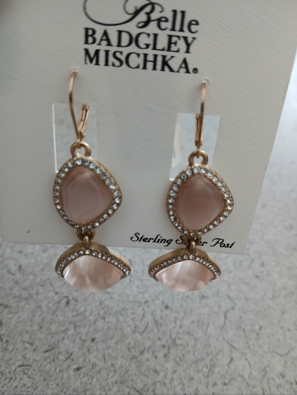 Badgley Mischka Gold-Tone Pink Drop Earrings with Crystal Halo